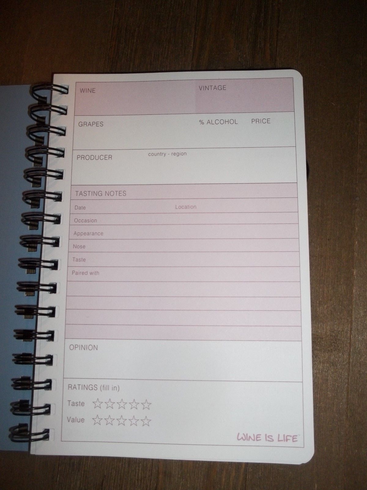 NEW SPIRAL BOUND~WINE IS LIFE GOING, GOING, GONE WINE TASTING JOURNAL