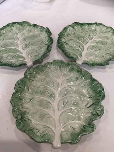 Fitz and Floyd set of three Leaf Shaped Dish Plates stoneware
