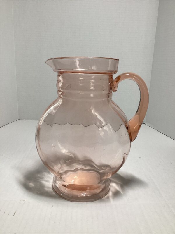 Pink Depression Glass Pitcher, Vintage, 10 In Tall 