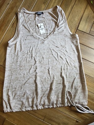 Express Metallic Cinched Tie Gold Heather Tank Top NWT Holiday XS