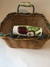 Set Of 2- Wicker Baskets-Ceramic Apple Handles-Green-Vintage-Storage