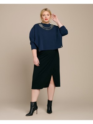 

Christopher Kane Womens Blue Rhinestone Neck3/4 Sleeve Crew Neck Evening Top, Синий