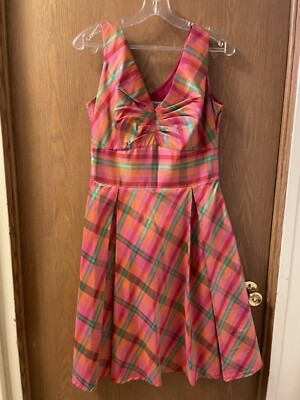 Silk 60 s Style Sleeveless Dress Sz10 Pink Plaid Coldwater Creek Theater Poly Li