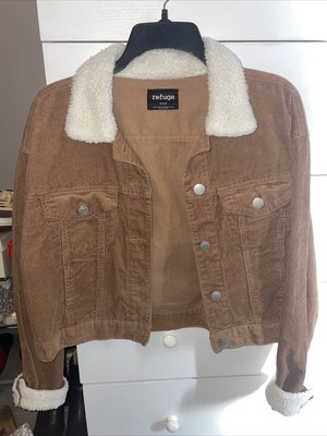 Refuge Brown Cropped Sherpa Lining Denim Coat Size Medium