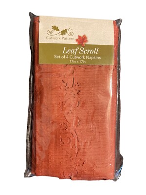NEW Leaf Scroll Cutwork Pattern Set Of 4 Fabric Napkins Country Farmhouse Autumn