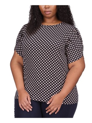 MICHAEL KORS Womens Black Polka Dot Petal Sleeve Round Neck Top Plus 3X