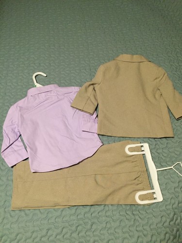 Khaki Suit With Lavender Dress Shirt/Matching Tie 4-piece Infant Boys Size 18 M