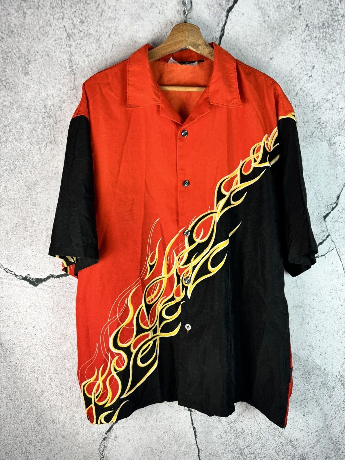 Vintage Y2K FLAME Fire skull Hawaiian Biker Skate shirt | eBay