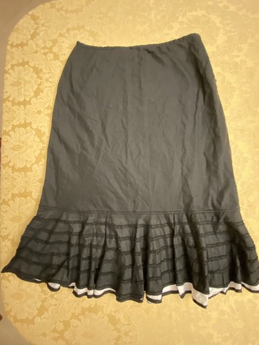 AK Anne Klein Black 100%Cotton Lined Skirt&White&Black Frill