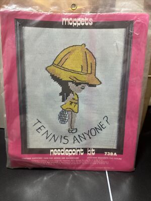 Vintage Vogart Crafts Moppets Tennis Anyone Needlepoint Kit #738A Franmar NIP