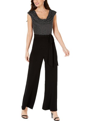 CONNECTED APPAREL Women's  Cowl Neck Wide Leg Jumpsuit  Silver Size 10