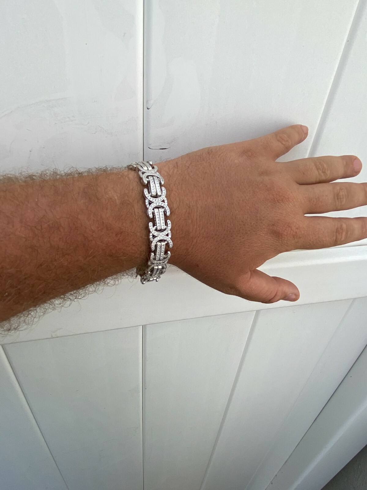 Pre-owned Silver Real Solid 925  Mens Custom Byzantine Bracelet 14mm Iced Heavy Hip Hop