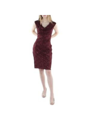 CONNECTED APPAREL Womens Burgundy Pullover Lined Cap Sleeve Sheath Dress 6