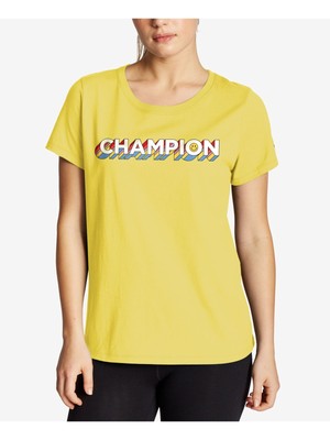 Женская желтая футболка CHAMPION с круглым вырезом в рубчик и короткими рукавами S