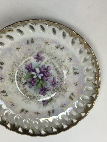 Vintage Lefton China Hand Painted Violet Chintz Plate Irridescent Gold Rim 6