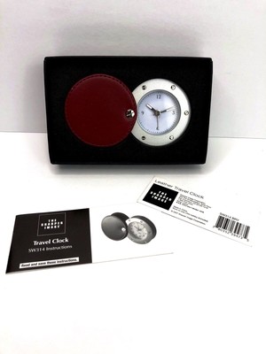 SHAPER IMAGE LEATHER TRAVEL CLOCK RED LEATHER CASE NEW IN BOX