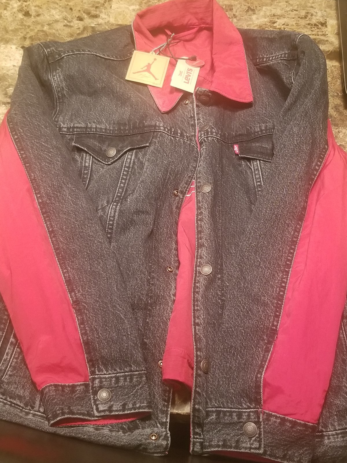 Nike Air Jordan X Levi's Trucker Jean Jacket Black/Red Reversible Size XL