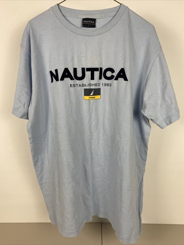 Vintage NAUTICA NS 83 Nautical Flag Light Blue T Shirt Size