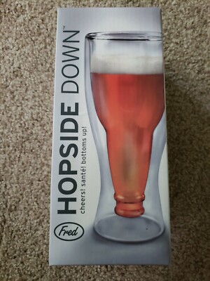 Genuine Fred~Bottoms Up~Beer Bottle in a Glass~Hops Side Down~Handblown~NIB(B51)