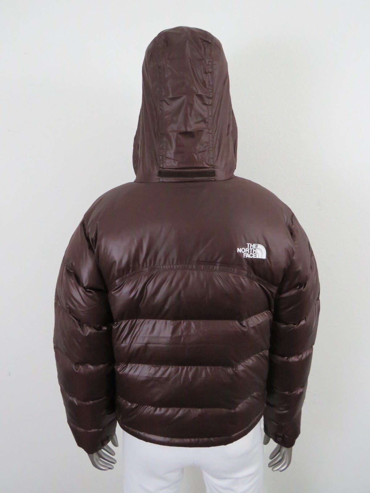 Pre-owned The North Face Womens  Retro Nuptse 2000 Short Crop 700-down Jacket - Coal In Coal Brown / Tnf White Logo