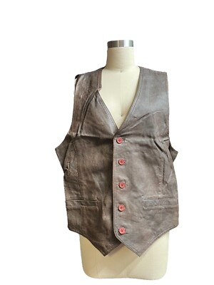 Wilsons Leather Vest Brown Rustic Weathered Western Cowboy Biker Mens SZ L