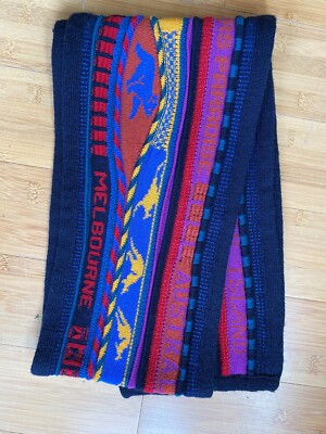 Coogi Style EMAROO Australia 3D Knit WOOL Scarf 56'' x 7''  90s Multicolor Kakadu