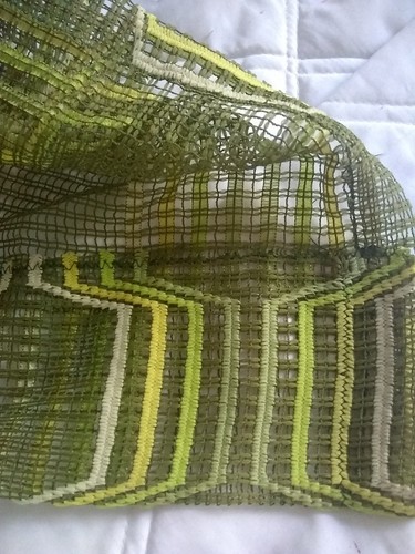 Midcentury Valance fabric green yellow see though Vintage