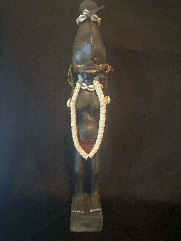 Vtg LG Maasai Wood Carved African Tribal Fertility Pregnant Woman