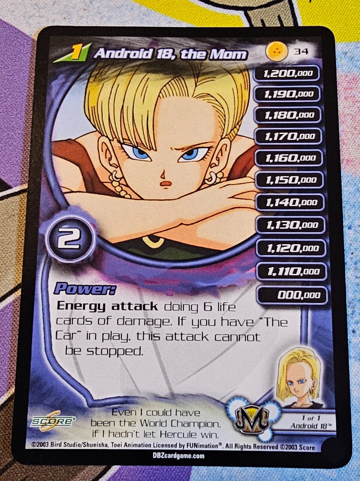 ドラゴンボールカード momo Android 18, the Mom 2003 Score Unlimited Dragon Ball Z DBZ TCG #34
