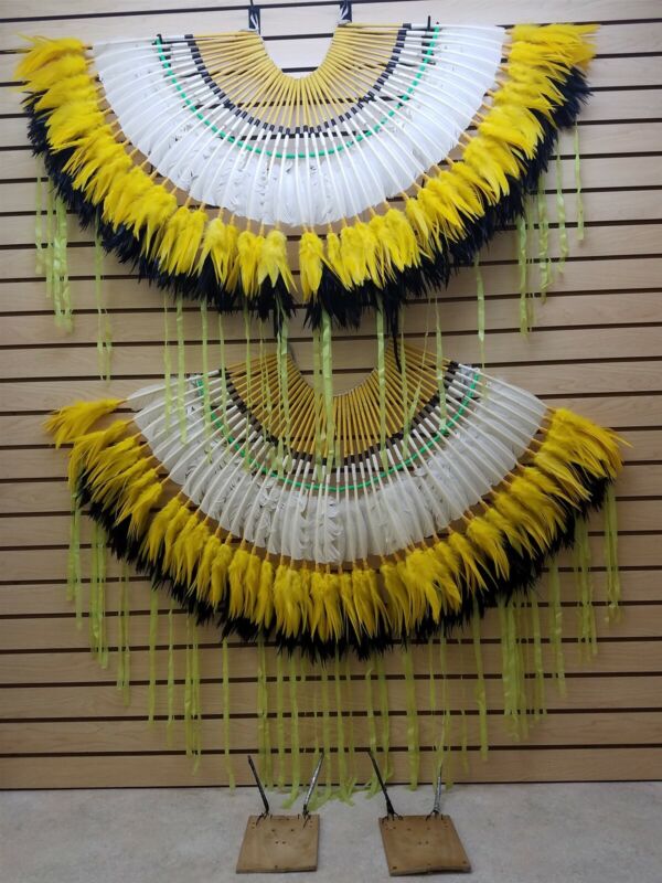 NICE HAND CRAFTED NATIVE AMERICAN INDIAN FANCY DANCE BUSTLE SET WITH BOARDS