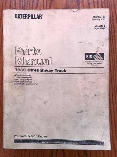 CATERPILLAR Parts Manual 793C Off-Highway Truck SEBP3022 Volume 1 & 2 Rare Set