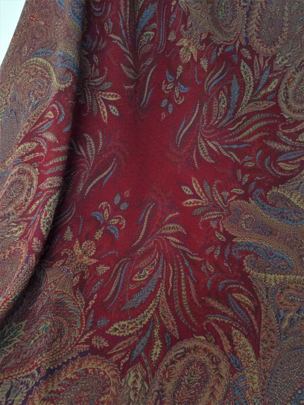 KASHMIRI ANTIQUE-STYLE WOOL SOFA PAISLEY THROW BLANKET INDIA RED MULTI TAN NIP