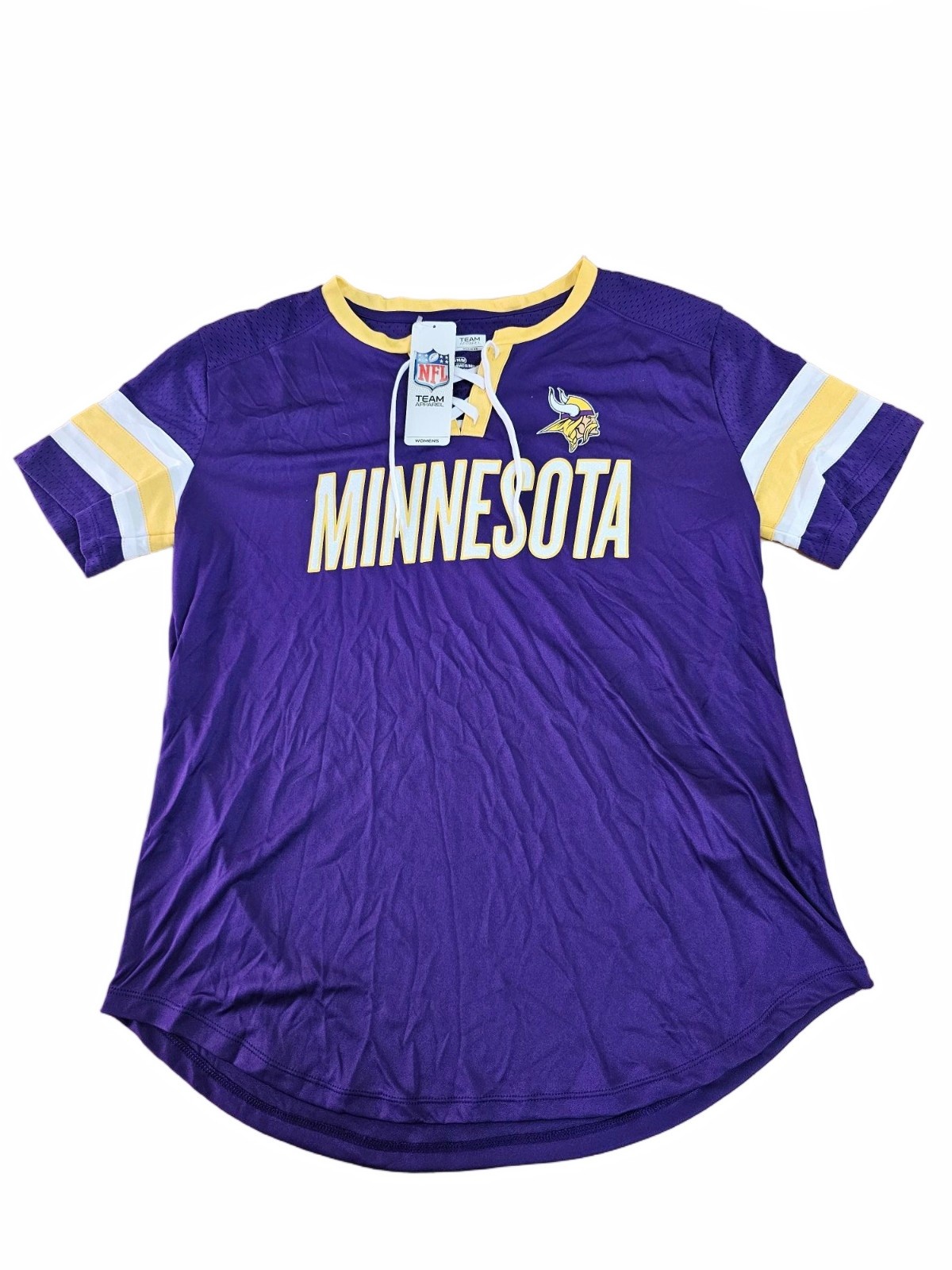 NFL Team Apparel Womens Minnesota Vikings Lace Up Football Jersey Top  MD MEDIUM