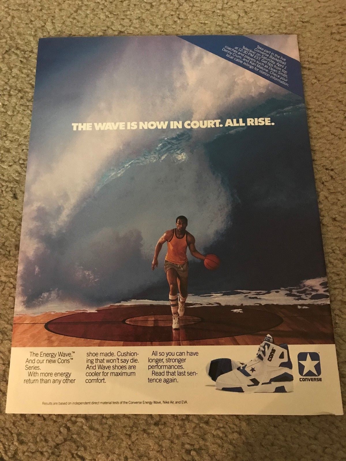 Vintage 1988 CONVERSE CONS ENERGY WAVE Poster Print Ad 1980s Basketball Shoes