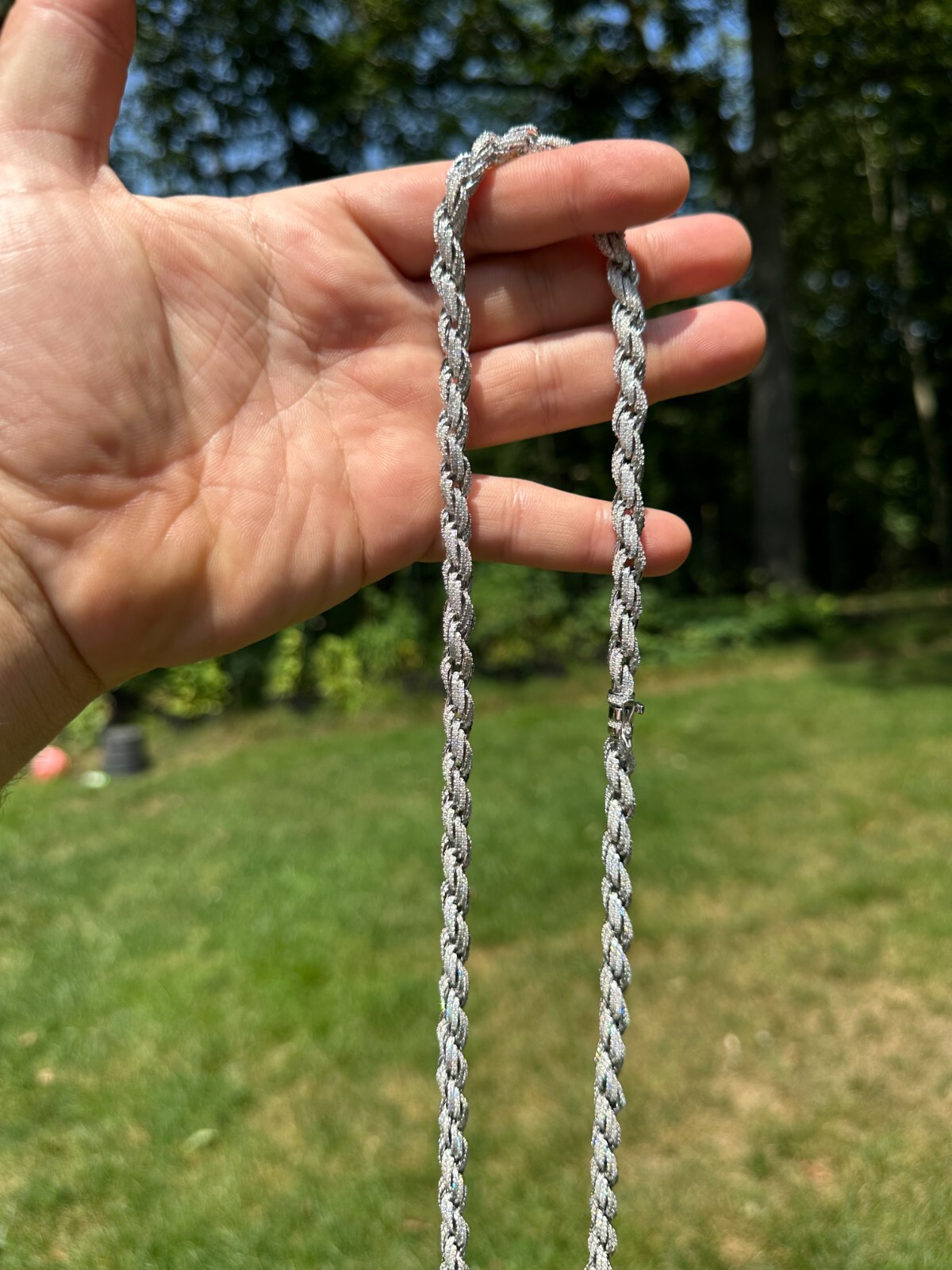 Pre-owned Harlembling Moissanite Iced 7.5mm Rope Chain Necklace Real 925 Silver Men's Hip Hop 16-28" In White/colorless