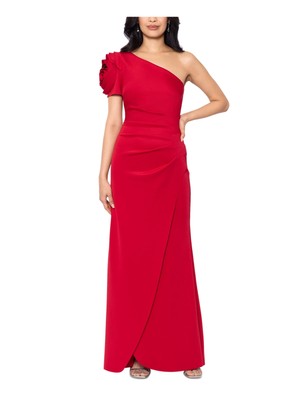 XSCAPE Womens Red Sleeve Drape Skirt Full-Length Evening Gown Dress 14