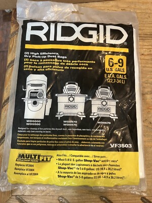 Ridgid VF3503 Vacuum High Efficiency Dry Pickup Dust Bags 6-9 Gallons For VF2004