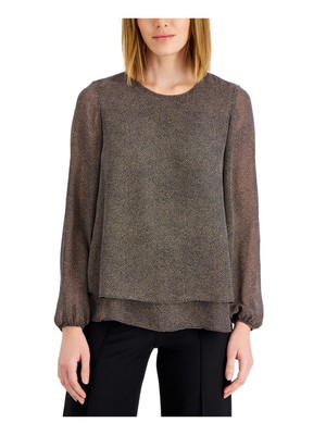 

ANNE KLEIN Женская темно-синяя рубашка с круглым вырезом и длинными рукавами с принтом для работы, Navy