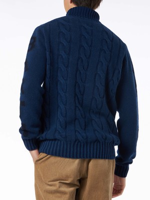 Pre-owned Mc2 Saint Barth Man Heavyweight Turtleneck Braided Blue Vintage Sweater