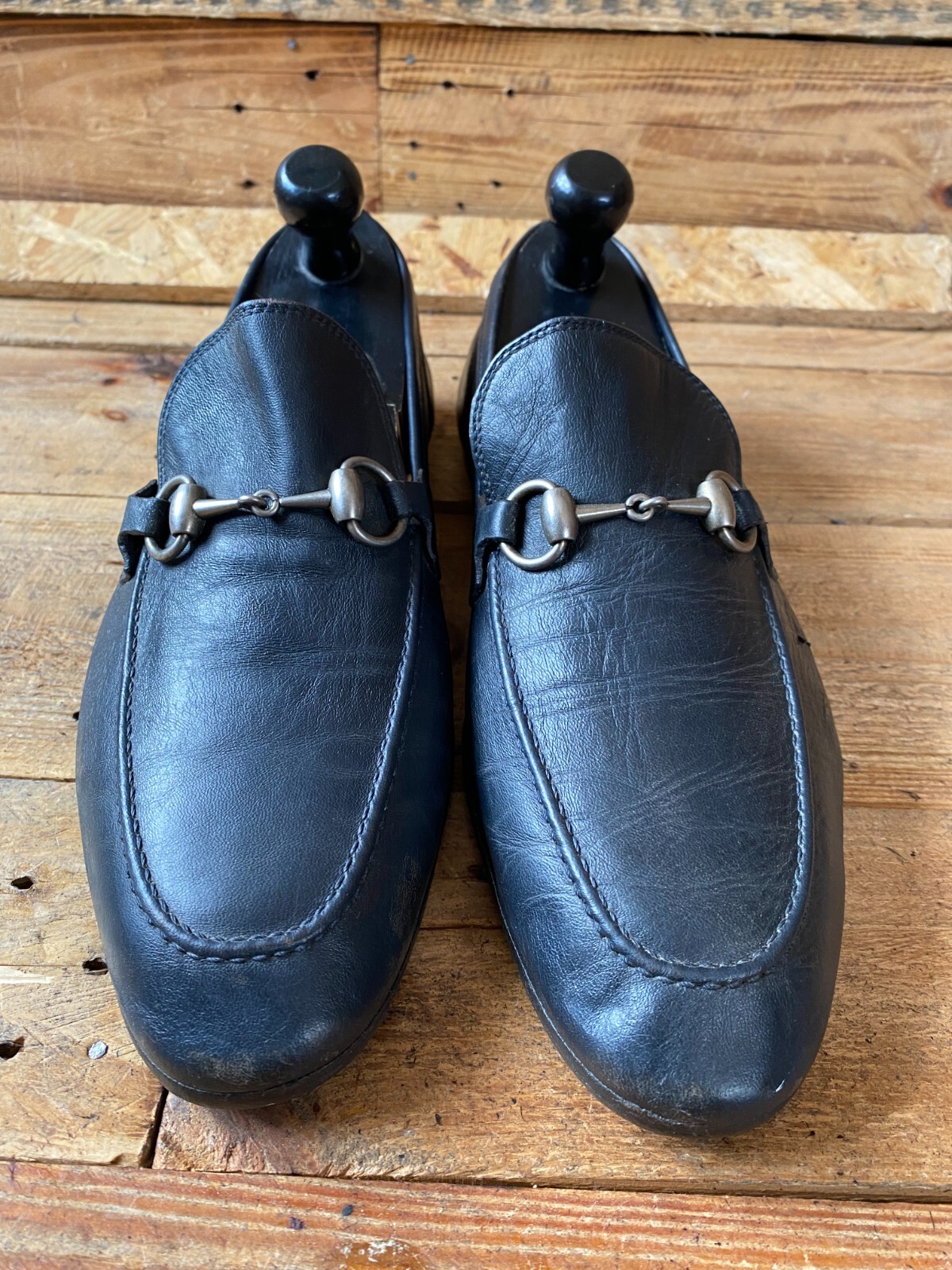 Gucci horsebit jordan loafers, dark blue slip on sz 7.5 US
