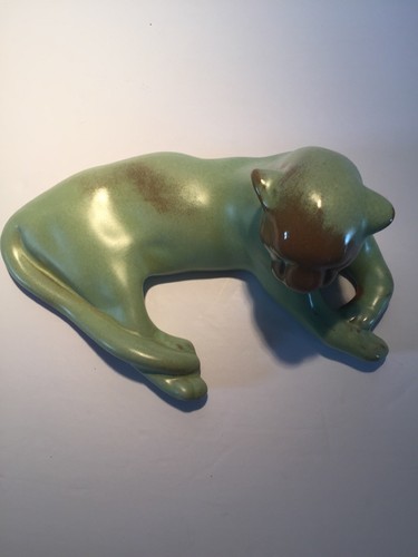 Large Vintage-Frankoma Sculpted Reclining Puma Mountain Lion Cougar  # 116