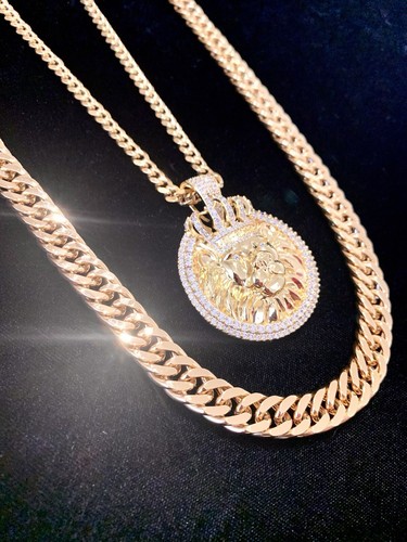 Solid 18K Gold Lab Diamonds LION KING Pendant Chain Necklace LIFETIME WARRANTY