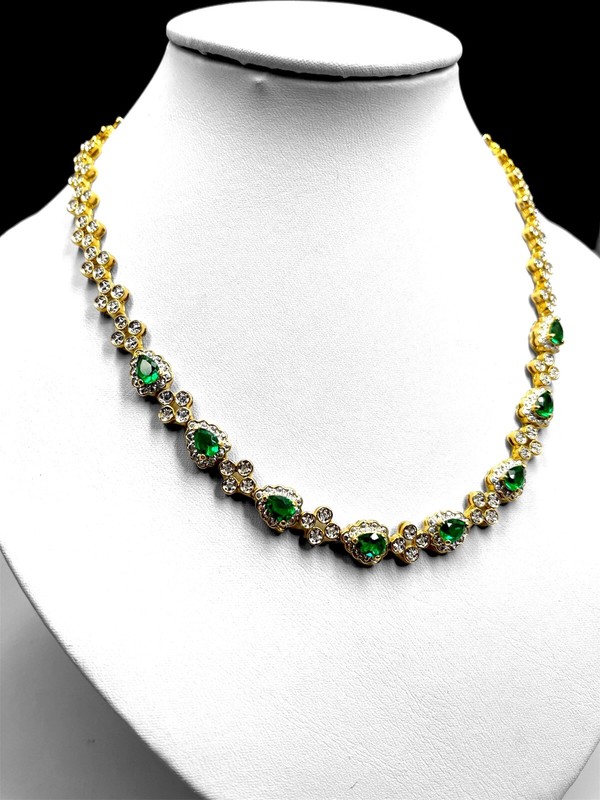 JACKIE KENNEDY CAMROSE KROSS 24KT GP EMERALD CRYSTAL RHINESTONE
