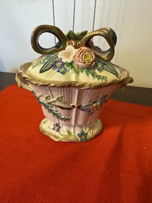 Vtg Fitz&floyd Woodland Spring Candy bowl With Lid Flowers/butterflies Nvr Used 