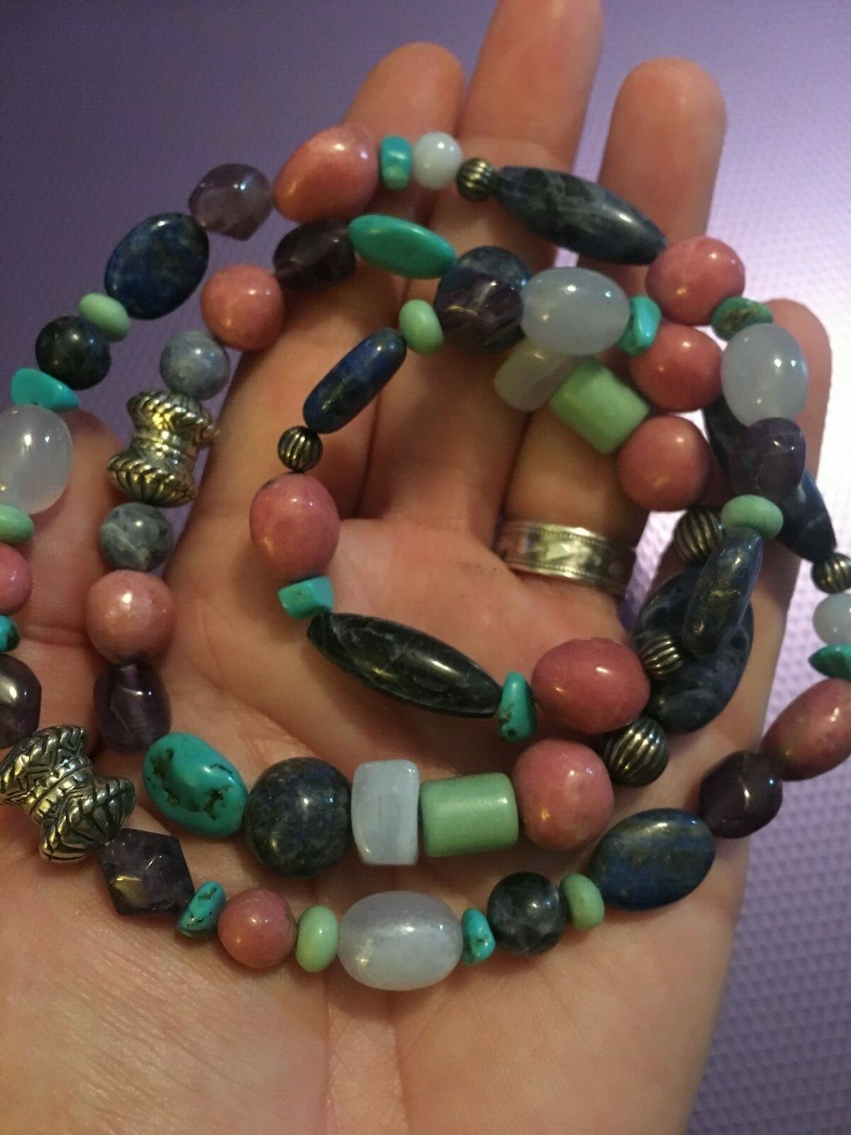 Carolyn Pollack Relios lot Sterling Multi gemstone bead Necklace & Bracelet Set