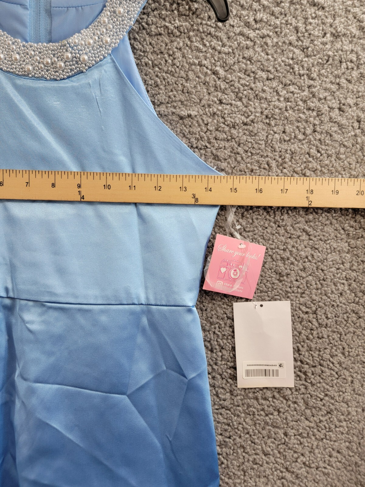 Rare Editions Sleeveless Imitation Pearl Halter Dress Big Girls 10 Blue Back Zip - Picture 5 of 16
