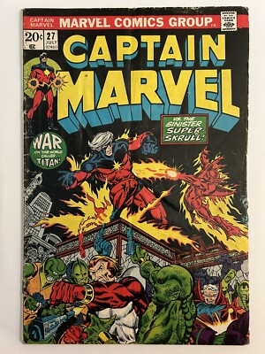 Captain Marvel 27 Marvel 3rd App Thanos 1st Starfox 2nd Drax 1973 Jim Starlin VG