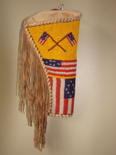 Beaded and Fringed Pistol Holster / American Flags