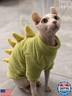 Dinosaur Sphynx Cat Clothes, Soft Polar Fleece Sweater for Cat, Elastic Pet Clothes Thick Winter Warm Outfit for Hairless Cat, Devon, Cornish, Small Dogs Apparel with Sleeves (Green, Large)