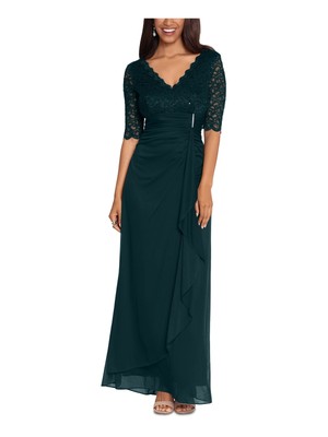 B&A  BY BETSY & ADAM Womens Green Waterfall Ruffle V-back Formal Dress 14